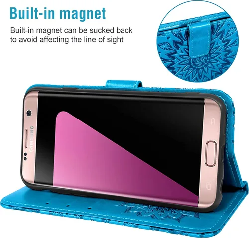 Vista 4 de Funda de teléfono para Samsung Galaxy S7 Edge con protector de pantalla de vidrio templado, funda de cuero con tapa para tarjetero, soporte