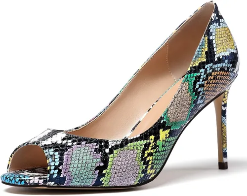 Vista 19 de Eldof Zapatos de tacón alto con punta abierta para mujer, con puntera abierta, para boda, sexy, para novia, clásicos, de 3.5 pulgadas Beige
