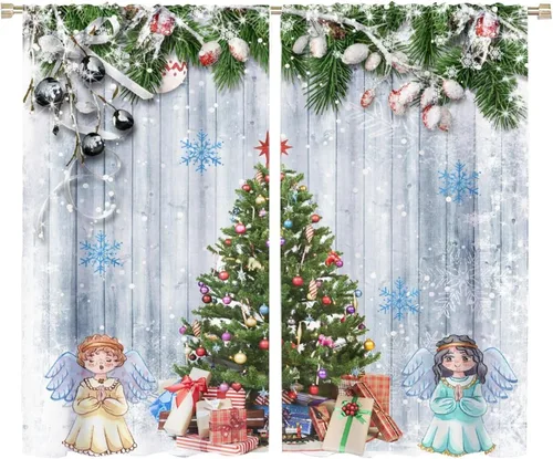 Vista 40 de Cortina opaca de Navidad para ventana, campanas de Navidad, festivales, decoración de atmósfera, cortina para sala de estar, habitación