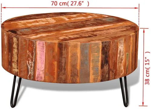 Vista 3 de vidaXL Mesa auxiliar, mesa auxiliar redonda con patas de hierro, mesa de sofá decorativa para sala de estar, dormitorio, industrial, madera maciza