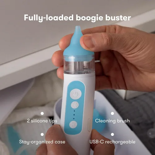 Vista 12 de Frida Baby Aspirador Nasal Eléctrico NoseFrida para Bebé, Succionador de Nariz para Bebé y Niño Pequeño, Aspirador Nasal Mejorado para Congestión +