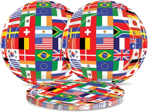 Vista 4 de Beistle 8 piezas de papel desechable y duradero, banderas del mundo internacional, platos de viaje temáticos para fiestas, 9 pulgadas, multicolor