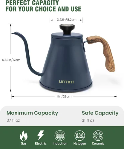 Vista 2 de Estufa de cuello de cisne con termómetro para base duradera de 3 capas, hervidor de té de acero inoxidable para verter sobre hervidor de agua