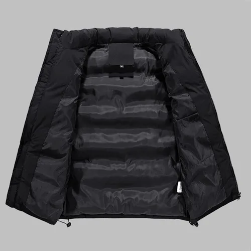 Vista 5 de Chaleco acolchado para hombre, invierno, casual, trabajo, deportes, viajes, exteriores, bolsillos acolchados, chaqueta negra, M-5XL