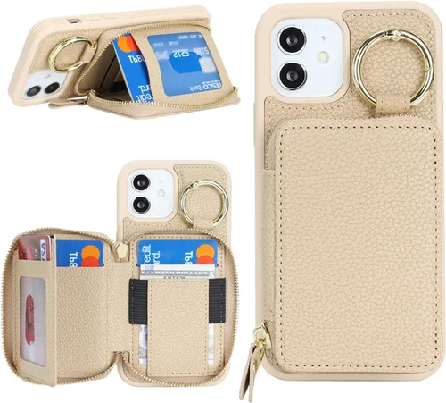 Vista 21 de Funda compatible con iPhone 11 con tarjetero, para iPhone 11, funda de teléfono con cremallera y ranura para mujer, 6.1 pulgadas, oro rosa
