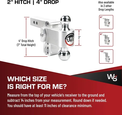 Vista 5 de Weigh Safe Soporte de bola de enganche de remolque ajustable, enganche de caída ajustable de 4 pulgadas para receptor de 2 pulgadas con 4 piezas