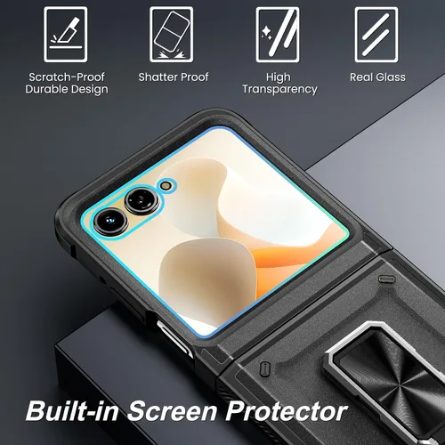 Vista 5 de Funda para Motorola Razr 2024/2025 [no es compatible con Ultra o Plus], con protección de bisagra y protector de pantalla integrado, soporte de 360°