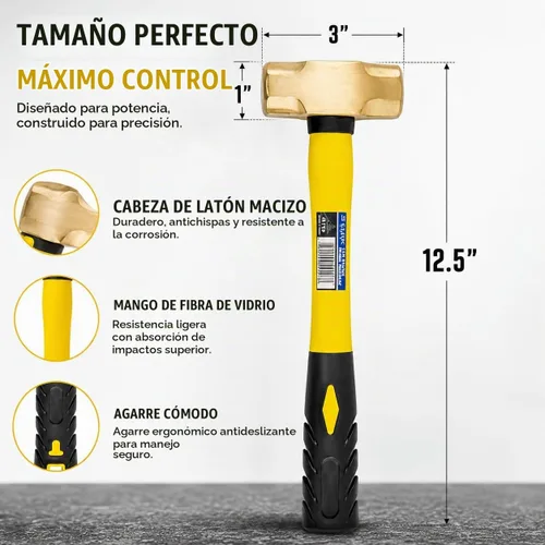 Vista 7 de Stark USA - Martillo de trineo de latón de 1 libra, martillo de perforación y golpe de cabeza de latón resistente de 16 onzas con mango de fibra