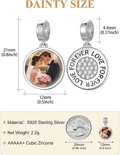 Vista 33 de Custom4U Photo Charms for Bracelets 925 Sterling Silver/Gold Plated Heart/Tree of Life/Round Charm Bead Personalized with Picture Custom