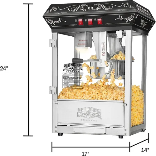 Vista 2 de Máquina de palomitas de maíz de mostrador Good Time – Máquina de palomitas de 3 galones, hervidor de 8 oz, calentador y 5 paquetes de granos todo