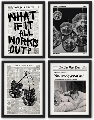 Vista 12 de NaZaUK Decoración de Póster de Neoyorquinos Trendy Preppy, Impresiones de Arte de Pared Estético Funky, Arte de Pared de Periódico con Bola de Disco