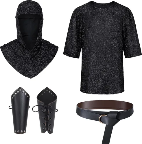 Vista 5 de Conjunto de túnica renacentista de imitación de cadena, camisa tipo túnica de coif medieval de caballero y cruzado