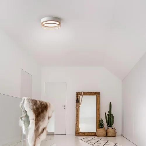 Vista 3 de GLOBE Electric 66000038 18.5W Lámpara de techo empotrable LED integrada para interior y exterior, blanco mate, acento en tono madera, mejoras