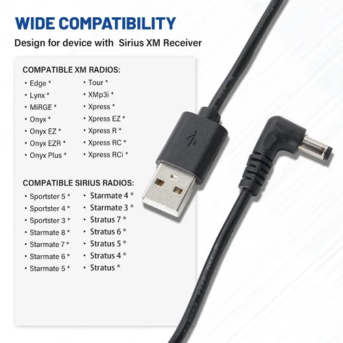 Vista 2 de Anina Cable de alimentación USB de 3.2 pies, conector de cargador de 5 voltios para receptor de radios Sirius XM para SXVD1 (A), XDPIV1, XDPIV2