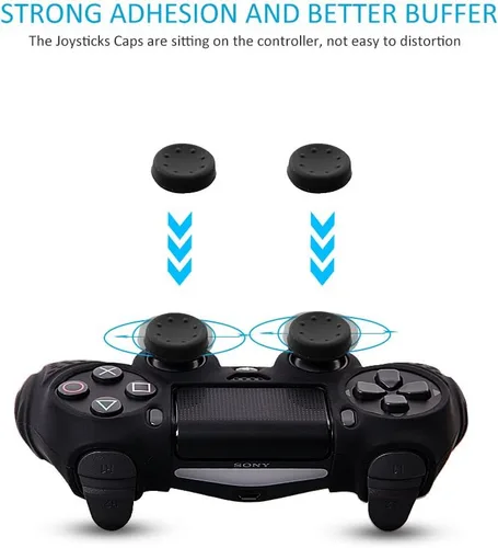 Vista 5 de CHINFAI PS4 Controller DualShock4 Skin Grip Anti-Slip Silicone Cover Protector Case for Sony PS4PS4 SlimPS4 Pro Controller with 8 Thumb Grips (Black)