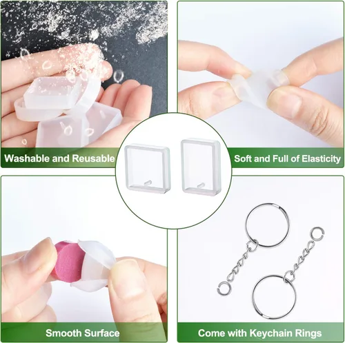 Vista 3 de Moldes de resina de silicona, 20 moldes de silicona para moldes de resina para fundición de joyas con anillos de llavero para manualidades de joyería