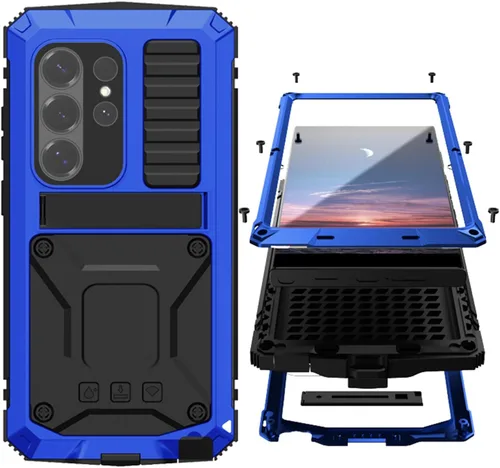 Vista 26 de Simicoo Samsung S22 - Funda de metal con protector de pantalla y protector de cámara, resistente a los golpes, con soporte, cubierta completa