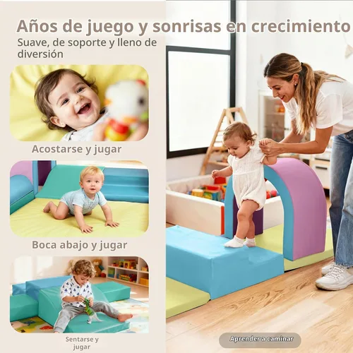 Vista 4 de Kinder King Juego de actividades de escalada y gateo, bloque de espuma suave de 10 piezas para escalar, gatear y deslizarse, escalador
