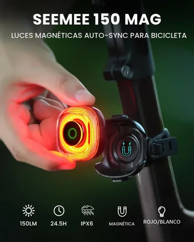 Vista 2 de Magicshine SEEMEE Magnetic Rear Bike Lights,USB-C Rechargeable FTR LightSync Control Technology, IPX6 Waterproof Safety Rear Bicycle Lights, Cyclist