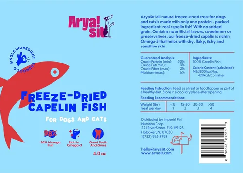 Vista 5 de Arya Sit! - Golosinas para perros liofilizadas de un solo ingrediente (pescado capelán)
