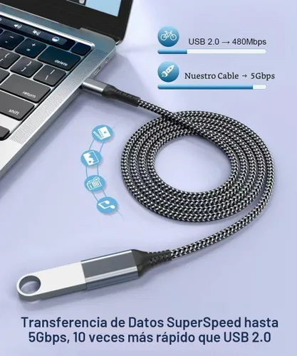Vista 2 de Cable OTG USB C a USB hembra de 6.6 ft, extensión OTG USB-A 3.0 para unidad flash, teclado y mouse, adaptador tipo C macho a USB compatible
