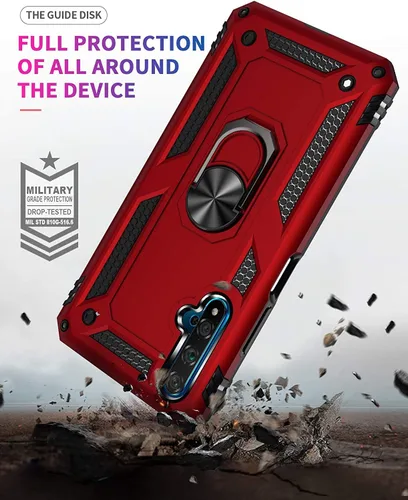 Vista 3 de YaHan Funda para Huawei Nova 5T/Honor 20, anillo giratorio de 360 grados, soporte híbrido resistente de doble capa a prueba de golpes, carcasa