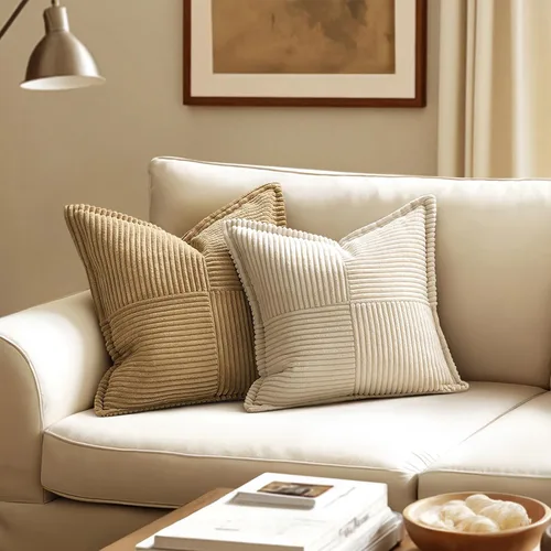 Vista 2 de MIULEE - Juego de 2 fundas de almohada beige de 12 x 12 pulgadas con entretejido, fundas de almohada a rayas bohemias supersuaves con textura