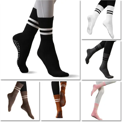 Vista 4 de FLYDO Calcetines de Pilates Grippy con empuñaduras para mujer, calcetines largos antideslizantes para yoga Pure Barre, ballet, entrenamiento