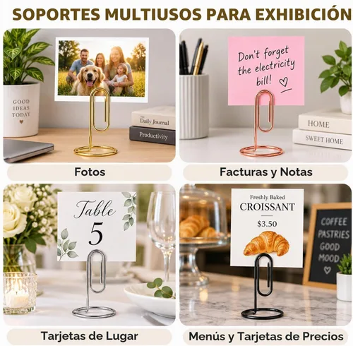 Vista 6 de Soporte para notas de escritorio, 4 piezas de clip de papel de escritorio jumbo, soporte para tarjetas de mesa, soporte de oficina, soporte de 4