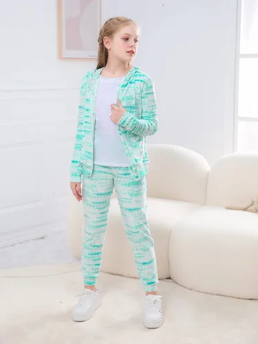 Vista 3 de VGRIN Conjunto deportivo de terciopelo para niñas sudadera con capucha y pantalones deportivos