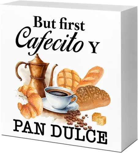 Vista 9 de LVQHI Letrero de cafetería en español, pero primer cafecito y pan dulce, pero primer café, accesorios de cocina mexicana, decoración de mesa de café