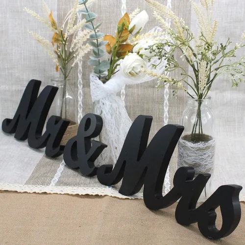 Vista 10 de Letras de madera y pancarta para boda - Just Married & Mr. & Ms. Decoración - Oro champán