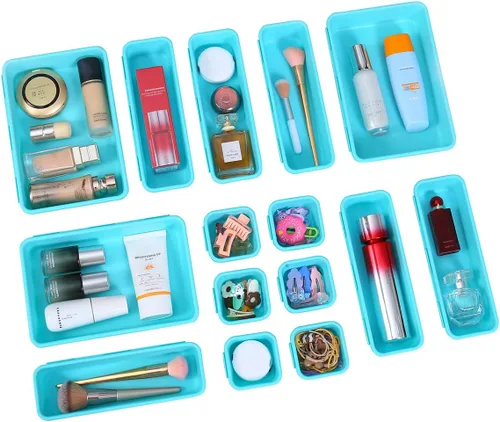 Vista 12 de Kutesna 15 piezas de separadores para cajones de escritorio entrelazados, organizador para oficina, baño, cocina, maquillaje (negro)