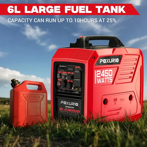 Vista 4 de Generador inversor de combustible dual de 2450 vatios para uso doméstico, tanque de combustible grande de 1.6 galones hasta 8.3 horas de uso