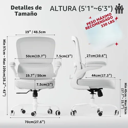 Vista 2 de TRALT Silla ergonómica de oficina, silla de escritorio con soporte lumbar ajustable, silla de computadora cómoda de malla con reposabrazos