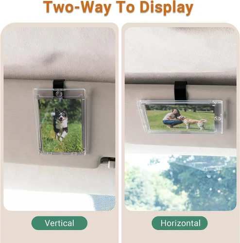 Vista 3 de Yuoyar 4 soportes magnéticos para fotos de automóvil para visera, soporte para fotos de automóvil con clips para una fácil visualización, marco
