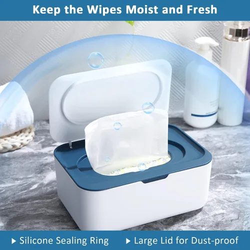 Vista 5 de Dispensador de toallitas para bebé, 3 piezas, con diseño de sellado, caja recargable que mantiene las toallitas frescas, fácil de abrir y cerrar