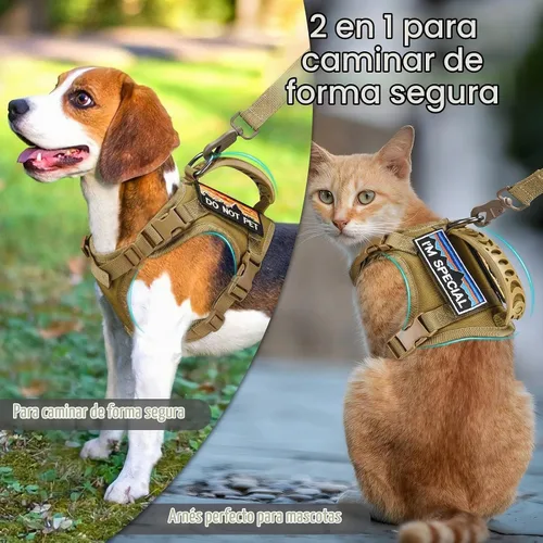 Vista 2 de Arnés táctico para gato y correa para caminar a prueba de esacpe, chaleco grande de malla suave ajustable para gatos con mango de goma fácil