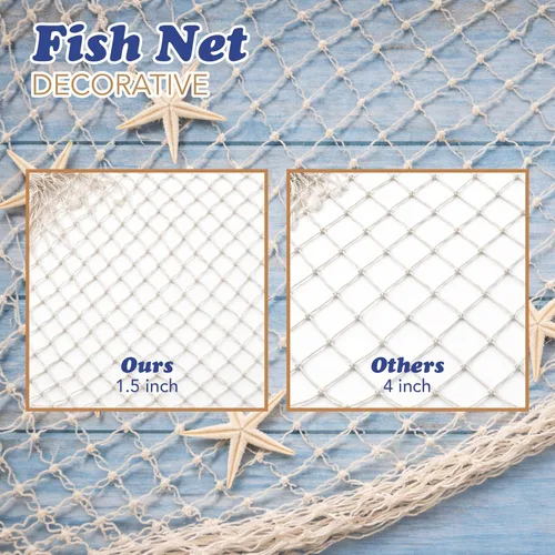 Vista 6 de 4E's Novelty Red decorativa de pescado, paquete de 3, decoración de red de algodón natural, cada uno de 14 x 4 pies, para decoraciones de fiesta