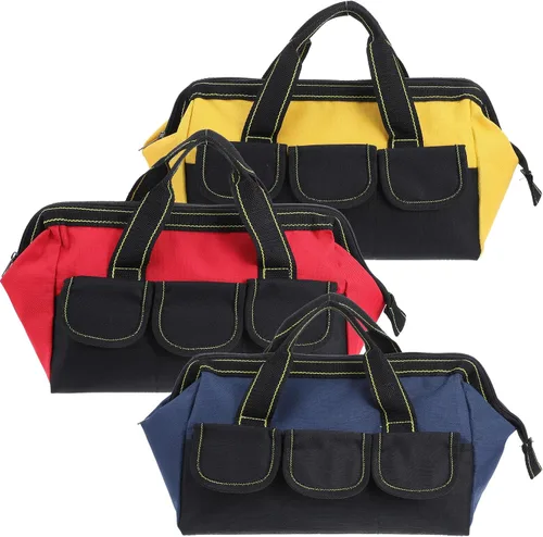 Vista 5 de Paquete de 3 bolsas de herramientas de 13 pulgadas, bolsa de herramientas de boca ancha con base impermeable, bolsa de almacenamiento