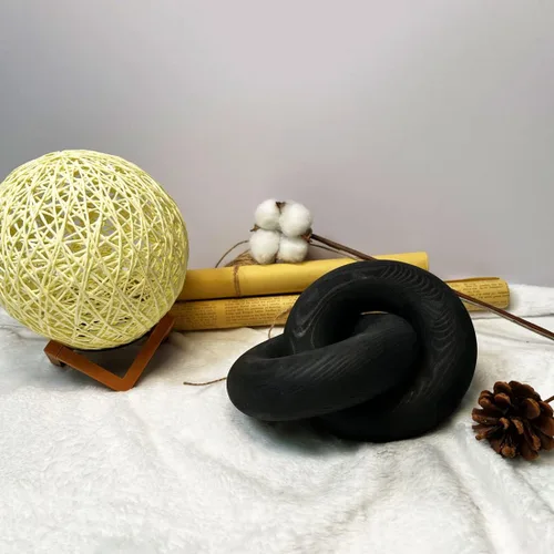 Vista 6 de Decoración de nudos, cadena de madera tallada a mano de 2 eslabones adecuada para dormitorio, sala de estar, decoración de cafetería (negro)