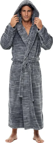 Vista 35 de Alexander Del Rossa Bata de baño de vellón afelpado suave, con capucha, para hombre, bata larga y cálida Verde militar