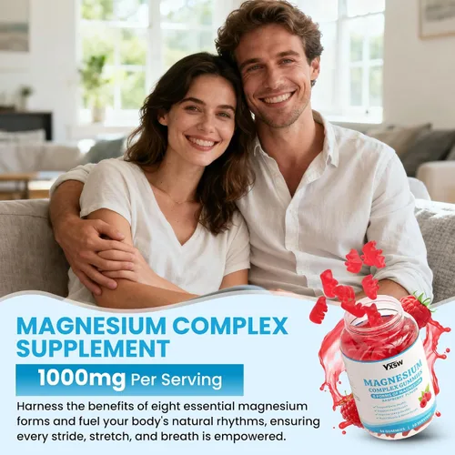 Vista 5 de Gomitas de complejo de magnesio 8 elementales de 1000 mg – Glicinato de magnesio, citrato, malato, taurato, apoya los huesos, los músculos, la salud