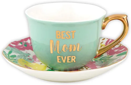 Vista 2 de Best Mom Ever - Taza de té y platillo de porcelana de 5 onzas