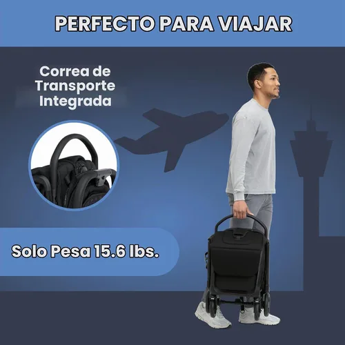 Vista 6 de Delta Children Icon - Cochecito ultra compacto ligero para uso diario y de viaje, plegado con una sola mano, solo 15.6 libras, cabe en Negro