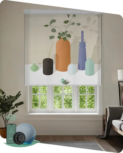Vista 9 de Yoolax Persianas enrollables motorizadas con control remoto, persianas inteligentes impresas con imagen personalizada que funcionan con Alexa