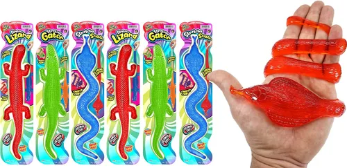 Vista 8 de JA-RU Lagarto pegajoso gigante, cocodrilo, serpiente elástica (1 paquete surtido) serpiente de goma falsa para niños. Juguete para aliviar