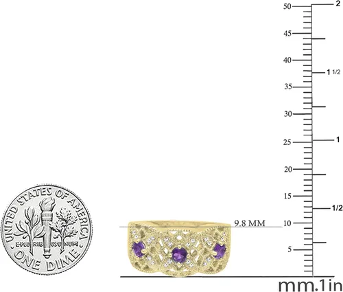 Vista 4 de Anillo de compromiso de oro amarillo de 14 quilates con piedras preciosas redondas y diamantes blancos para mujer.