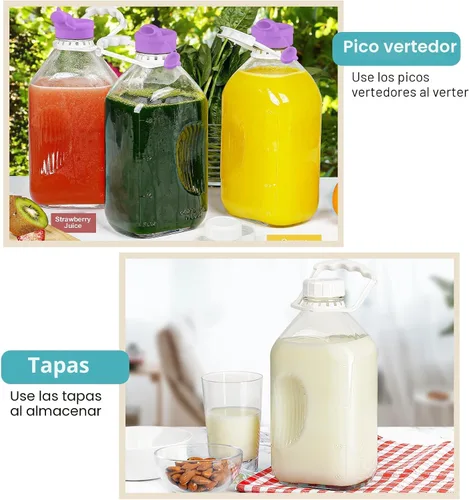 Vista 6 de Ritayedet Botella de leche de vidrio resistente de 64 oz con tapa de rosca hermética reutilizable y fuerte - Botellas de agua de 1/2 galón