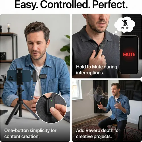 Vista 11 de Mini micrófono inalámbrico para iPhone Android, mini micrófono para grabación de video, micrófono profesional de solapa Plug & Play con reducción
